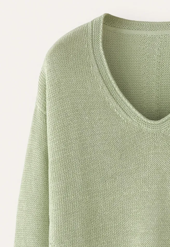 Women Curved Vneck Sweater Pale Leaf Poetry Fashion Sweaters