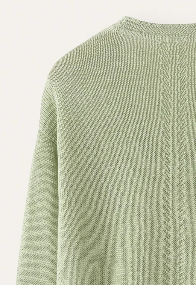 Women Curved Vneck Sweater Pale Leaf Poetry Fashion Sweaters