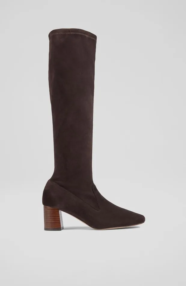 Women Davina Chocolate Stretch Suede KneeHigh Boots Chocolate LKBennett Boots