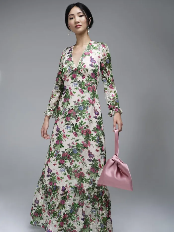 Women Deborah Neon Garden Print SilkBlend Maxi Dress Cream LKBennett Dresses