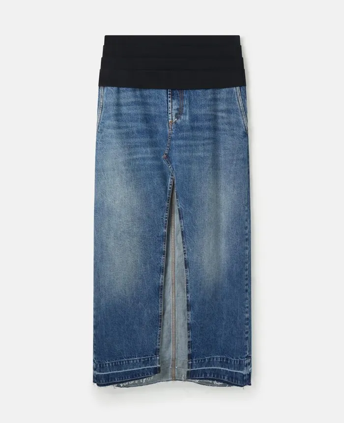 Women Denim Stella McCartney TuxedoInspired Denim MidiSkirt Vintage Wash Denim Women Denim Stella McCartney TuxedoInspired Denim MidiSkirt Vintage Wash Denim