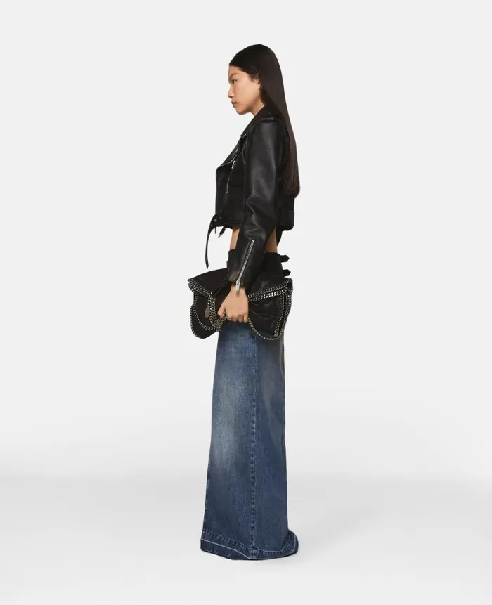 Women Denim Stella McCartney TuxedoInspired Denim MidiSkirt Vintage Wash Denim