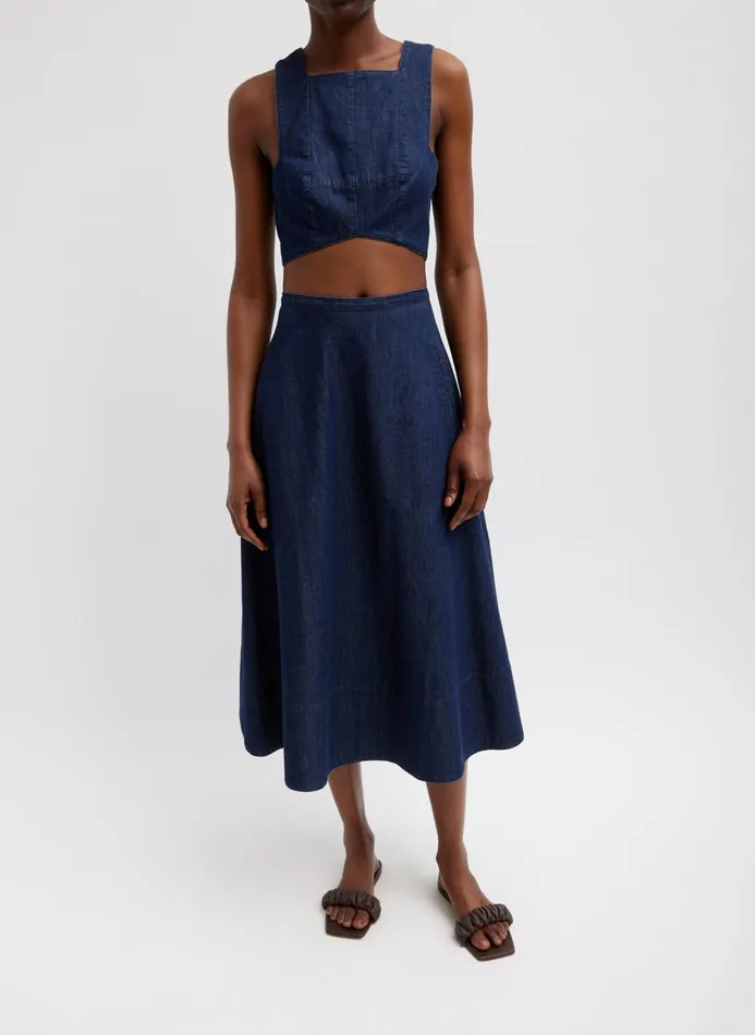 Women Denim Tibi Summer Denim Square Neck Cropped Top Indigo