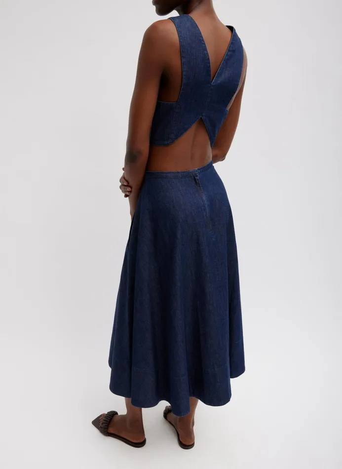 Women Denim Tibi Summer Denim Square Neck Cropped Top Indigo