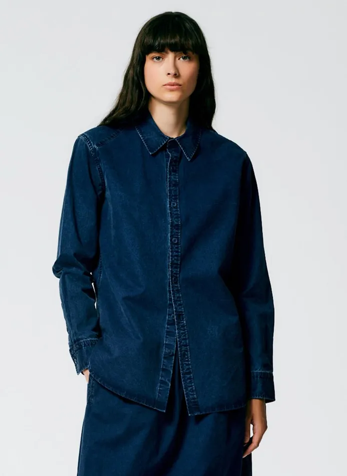 Women Denim Tibi Tencel Cotton Charlie Slim Men039s Shirt Blue