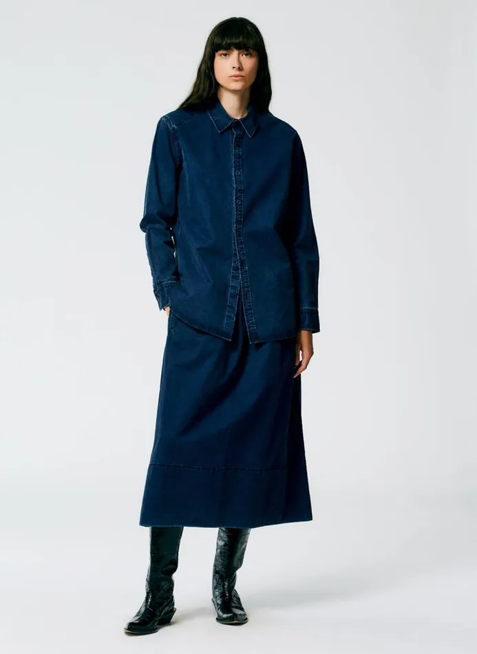 Women Denim Tibi Tencel Cotton Charlie Slim Men039s Shirt Blue