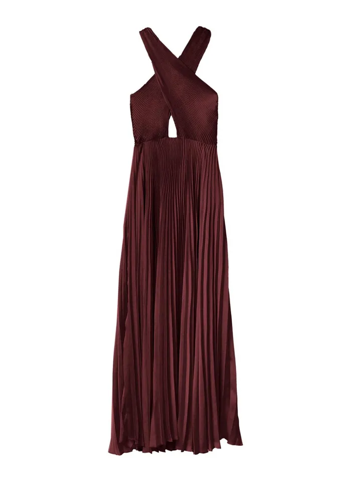 Women Dresses ALC Athena Satin Pleated Dress Chicory