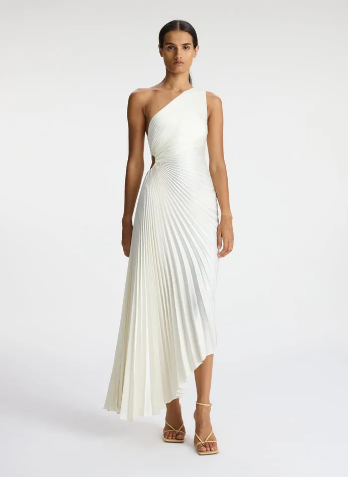 Women Dresses ALC Delfina Satin Pleated Dress Whisper White