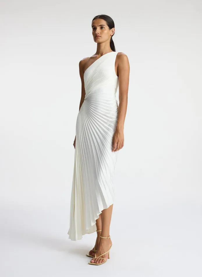 Women Dresses ALC Delfina Satin Pleated Dress Whisper White