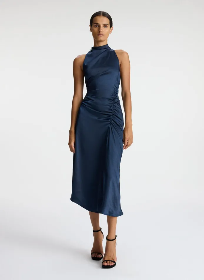 Women Dresses ALC Inez Satin Midi Dress Dark Sapphire