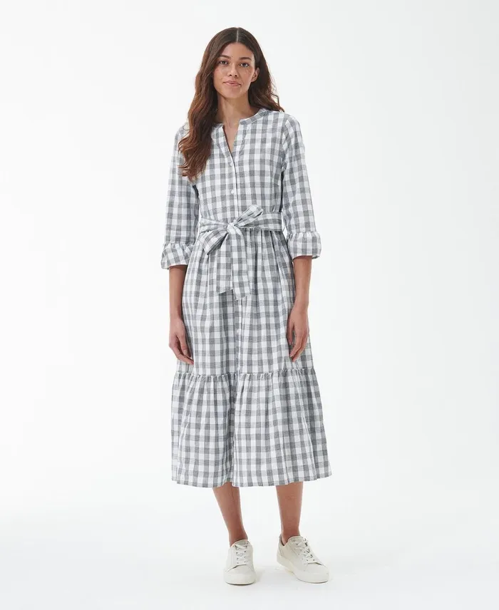 Women Dresses and Skirts Barbour Seamills Midi Dress Navy Check Women Dresses and Skirts Barbour Seamills Midi Dress Navy Check