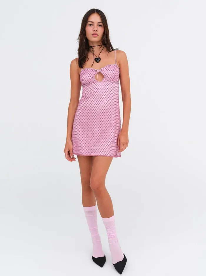 Women Dresses For Love and Lemons Glitter Slip Dress Pink