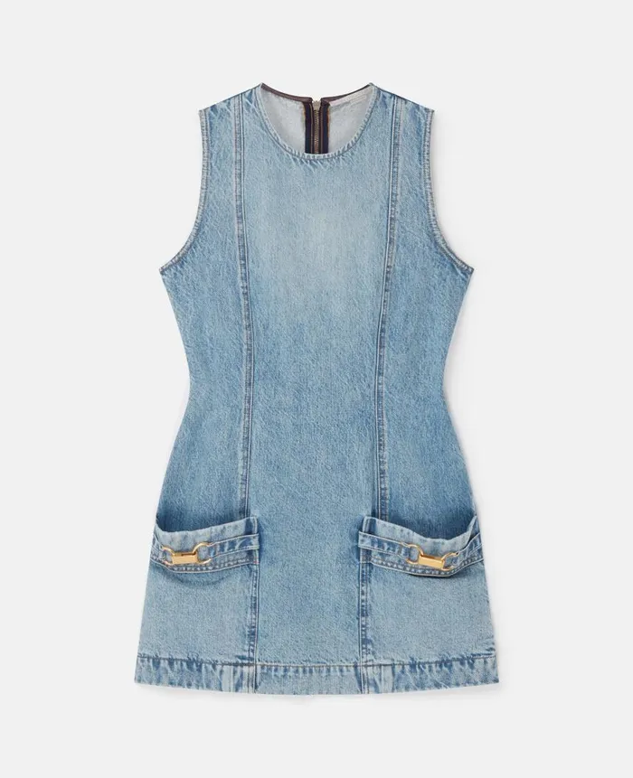 Women Dresses Stella McCartney ClaspEmbellished Sleeveless Mini Dress Light Wash Blue Women Dresses Stella McCartney ClaspEmbellished Sleeveless Mini Dress Light Wash Blue