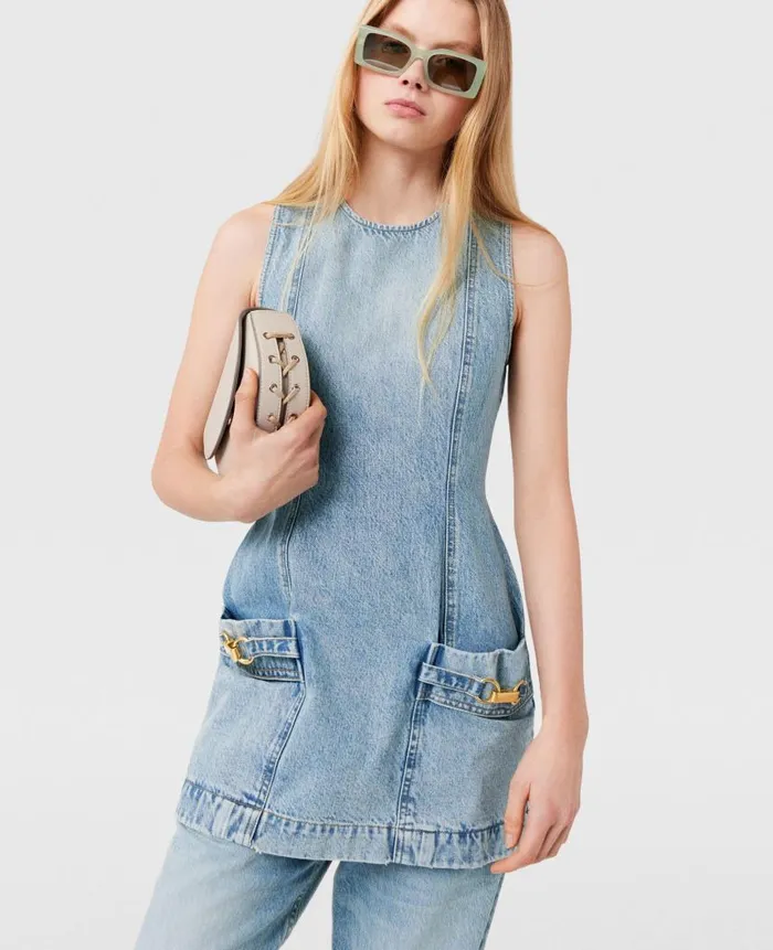 Women Dresses Stella McCartney ClaspEmbellished Sleeveless Mini Dress Light Wash Blue