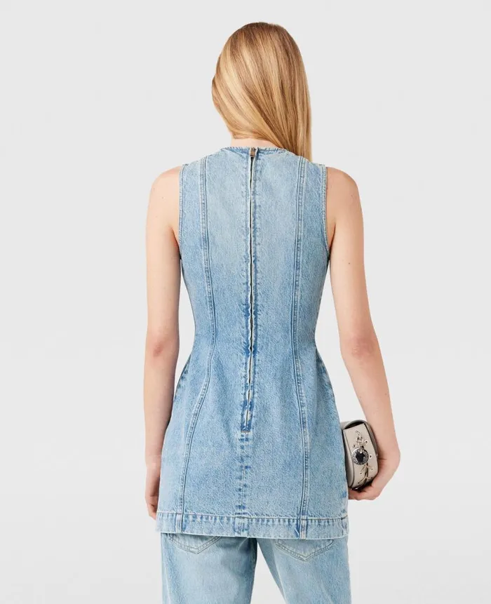 Women Dresses Stella McCartney ClaspEmbellished Sleeveless Mini Dress Light Wash Blue