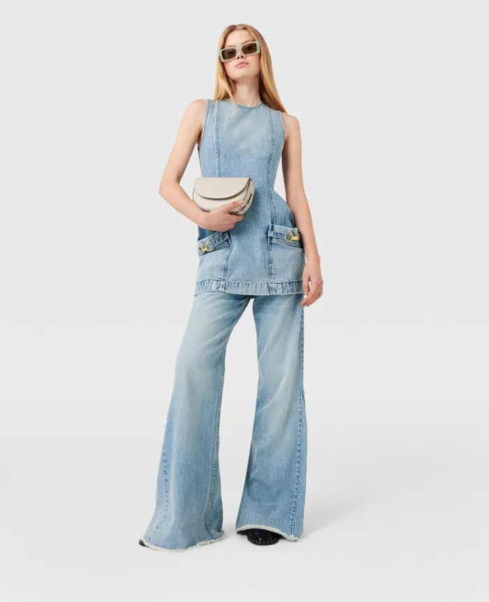 Women Dresses Stella McCartney ClaspEmbellished Sleeveless Mini Dress Light Wash Blue