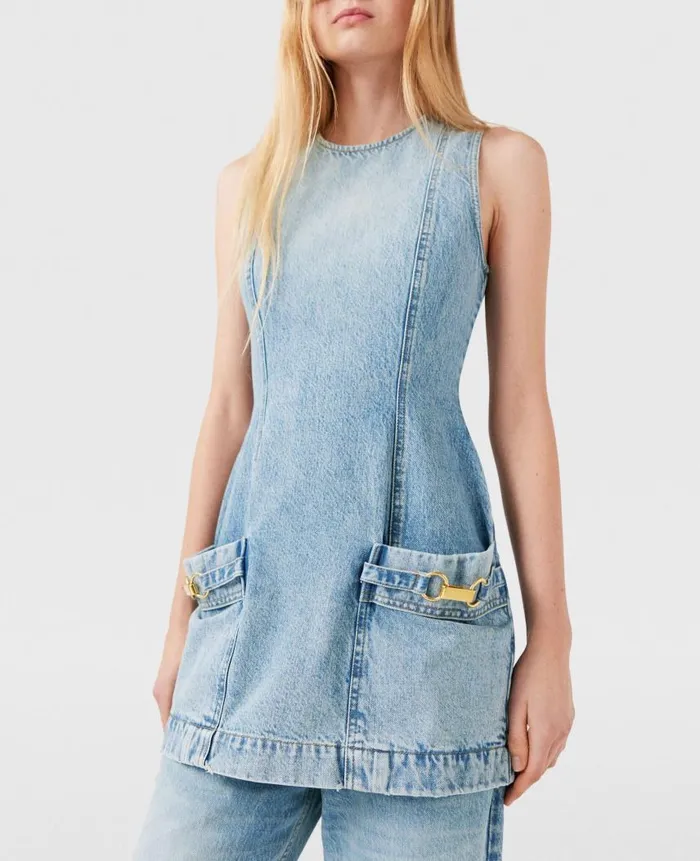 Women Dresses Stella McCartney ClaspEmbellished Sleeveless Mini Dress Light Wash Blue