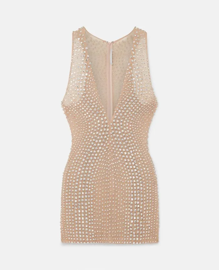 Women Dresses Stella McCartney CrystalEmbellished Midi Dress Nude Beige