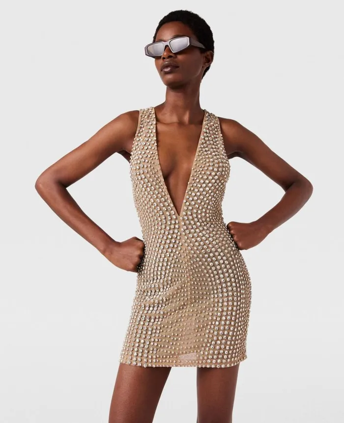 Women Dresses Stella McCartney CrystalEmbellished Midi Dress Nude Beige
