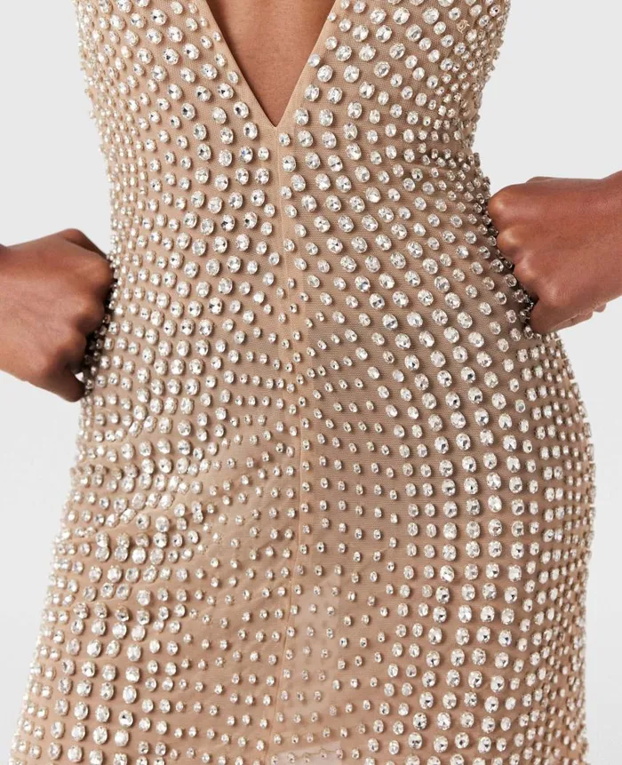 Women Dresses Stella McCartney CrystalEmbellished Midi Dress Nude Beige
