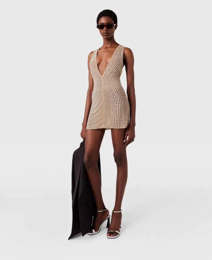 Women Dresses Stella McCartney CrystalEmbellished Midi Dress Nude Beige