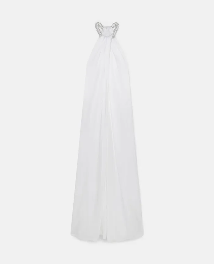 Women Dresses Stella McCartney Crystal Halterneck Satin Maxi Dress Pure White Women Dresses Stella McCartney Crystal Halterneck Satin Maxi Dress Pure White