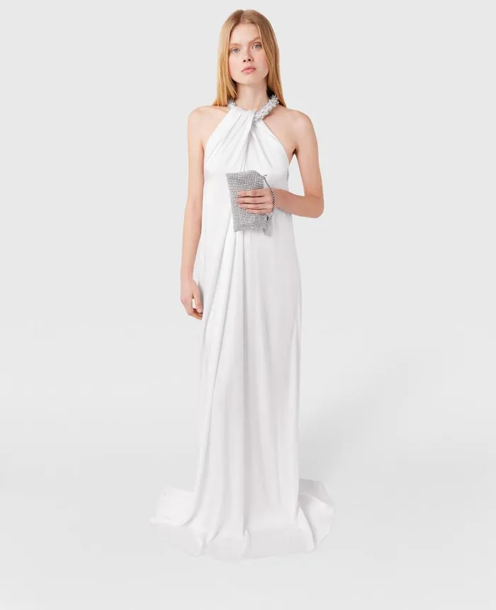 Women Dresses Stella McCartney Crystal Halterneck Satin Maxi Dress Pure White