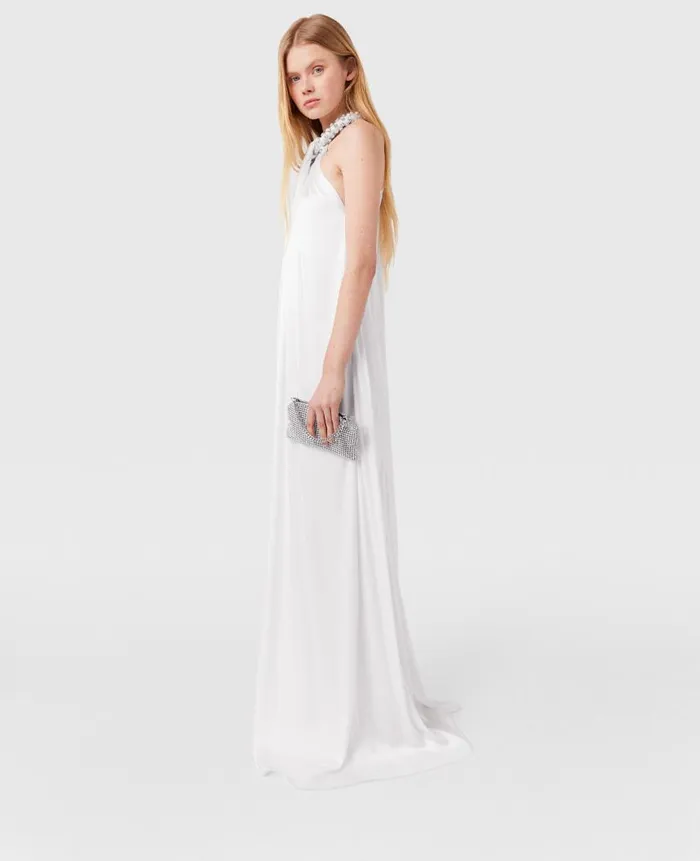Women Dresses Stella McCartney Crystal Halterneck Satin Maxi Dress Pure White