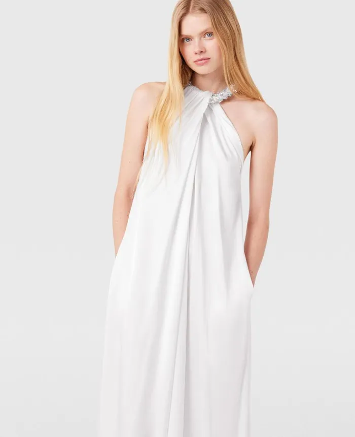 Women Dresses Stella McCartney Crystal Halterneck Satin Maxi Dress Pure White