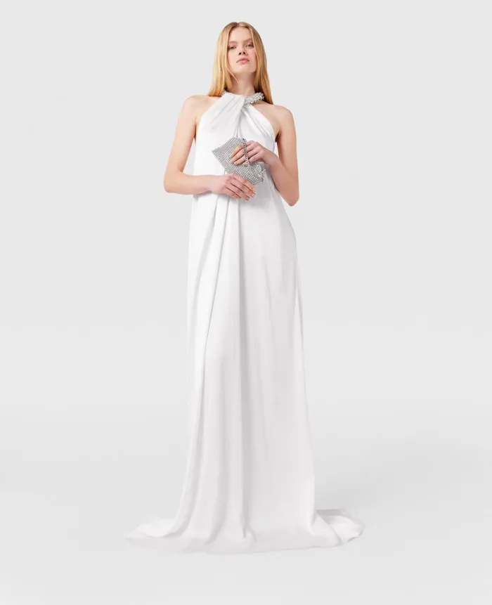 Women Dresses Stella McCartney Crystal Halterneck Satin Maxi Dress Pure White