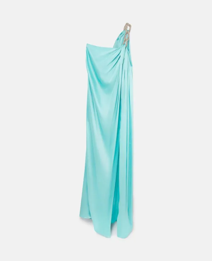 Women Dresses Stella McCartney Falabella Crystal Chain Double Satin OneShoulder Gown Aquamarine Women Dresses Stella McCartney Falabella Crystal Chain Double Satin OneShoulder Gown Aquamarine