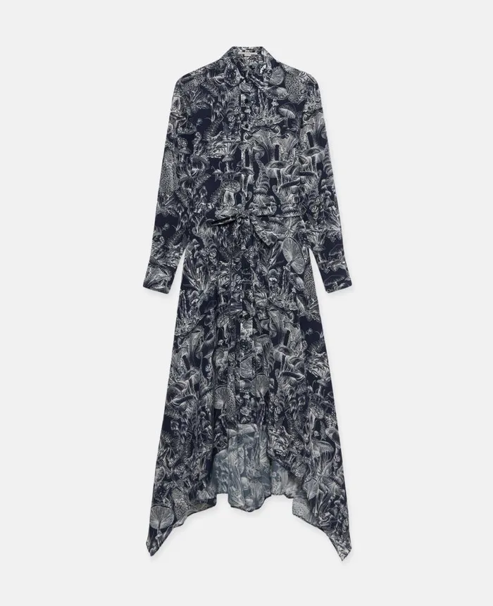 Women Dresses Stella McCartney Fungi Forest Print Silk Shirt Dress Navy Multicolour Women Dresses Stella McCartney Fungi Forest Print Silk Shirt Dress Navy Multicolour