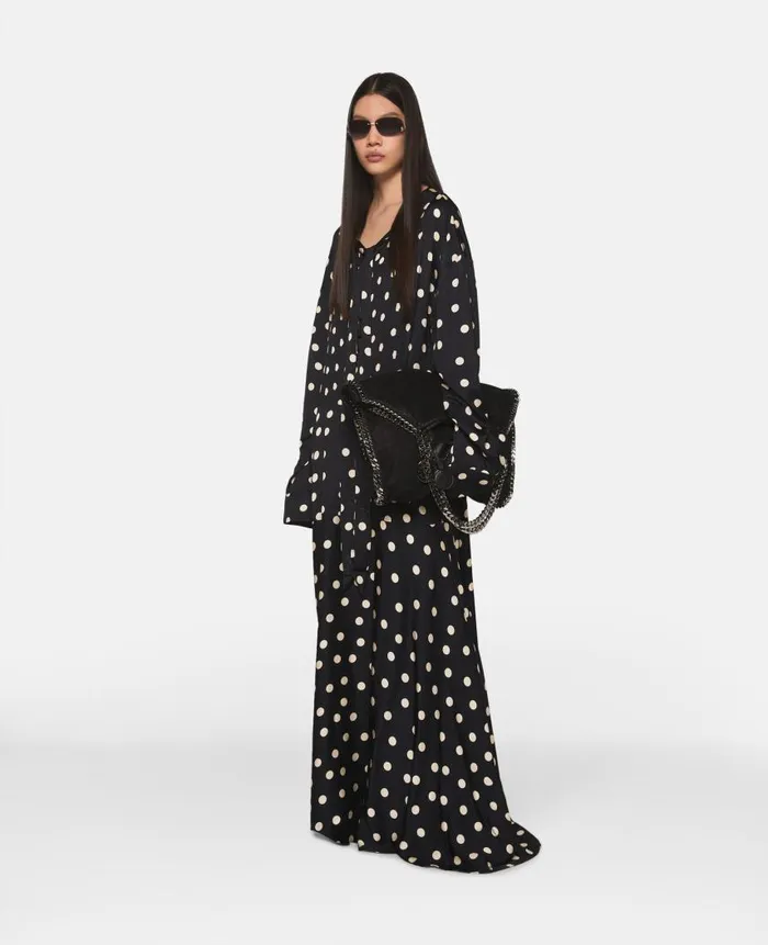 Women Dresses Stella McCartney LongSleeve Polka Dot Maxi Dress Black With Cream