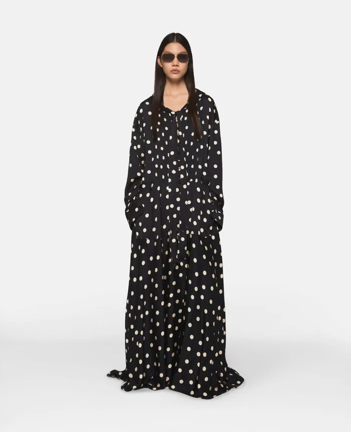 Women Dresses Stella McCartney LongSleeve Polka Dot Maxi Dress Black With Cream