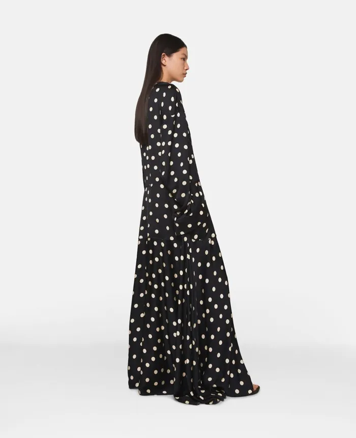 Women Dresses Stella McCartney LongSleeve Polka Dot Maxi Dress Black With Cream