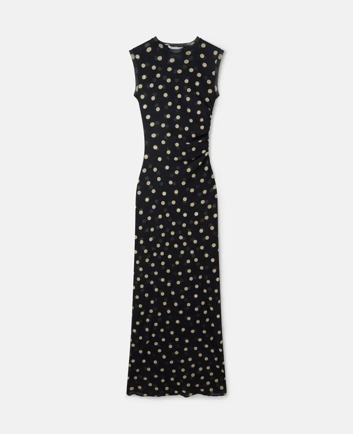 Women Dresses Stella McCartney Sleeveless Polka Dot Mesh Maxi Dress Chocolate Brown With Cream Women Dresses Stella McCartney Sleeveless Polka Dot Mesh Maxi Dress Chocolate Brown With Cream