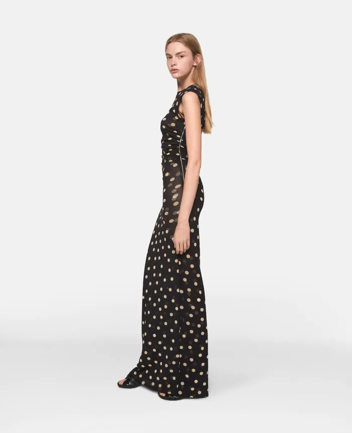 Women Dresses Stella McCartney Sleeveless Polka Dot Mesh Maxi Dress Chocolate Brown With Cream