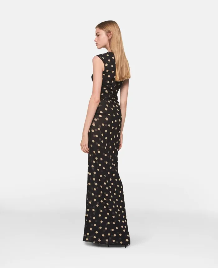 Women Dresses Stella McCartney Sleeveless Polka Dot Mesh Maxi Dress Chocolate Brown With Cream