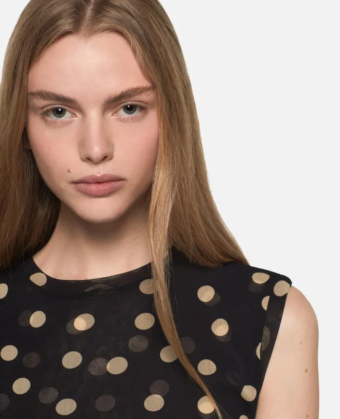 Women Dresses Stella McCartney Sleeveless Polka Dot Mesh Maxi Dress Chocolate Brown With Cream