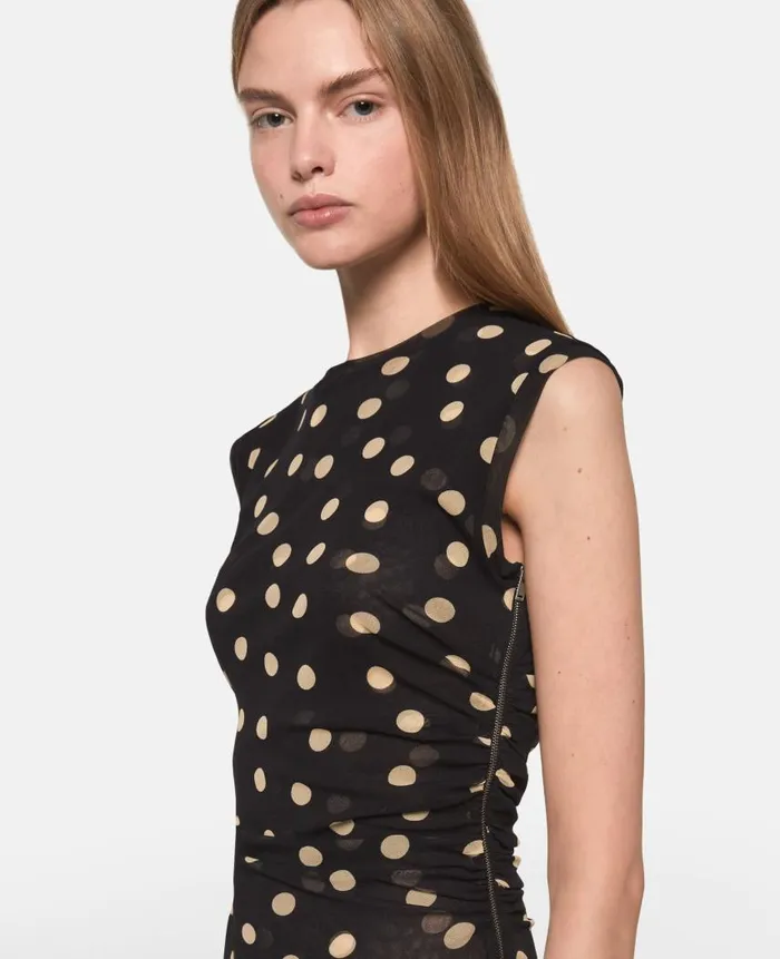 Women Dresses Stella McCartney Sleeveless Polka Dot Mesh Maxi Dress Chocolate Brown With Cream