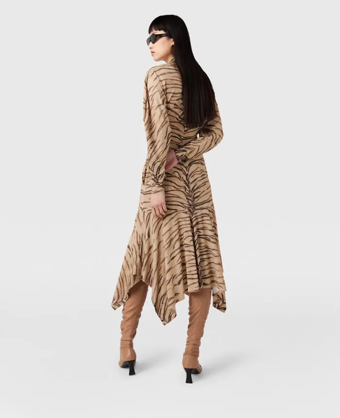 Women Dresses Stella McCartney Tiger Print Puff Sleeve Midi Dress Natural Tiger Print