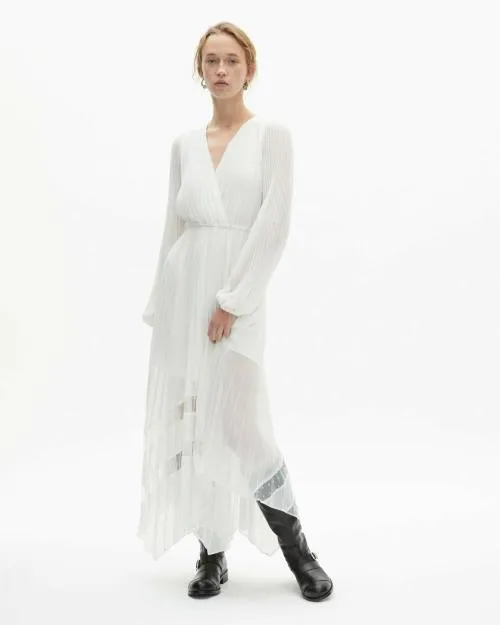 Women Dresses The Kooples Ecru Plumetis Long Pleated Dress Ecru