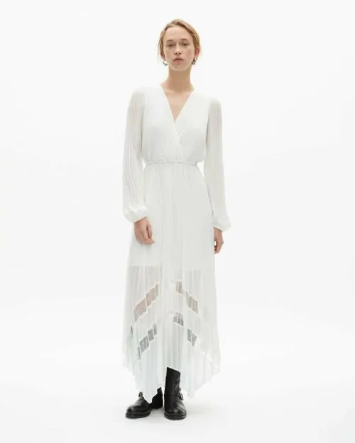 Women Dresses The Kooples Ecru Plumetis Long Pleated Dress Ecru