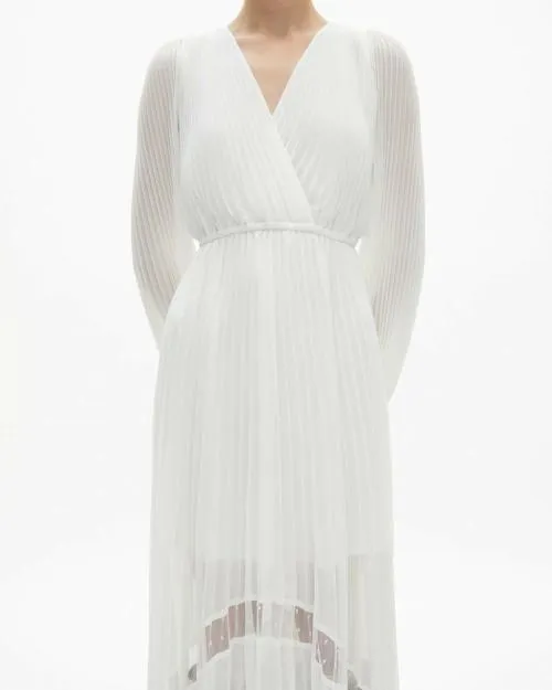 Women Dresses The Kooples Ecru Plumetis Long Pleated Dress Ecru