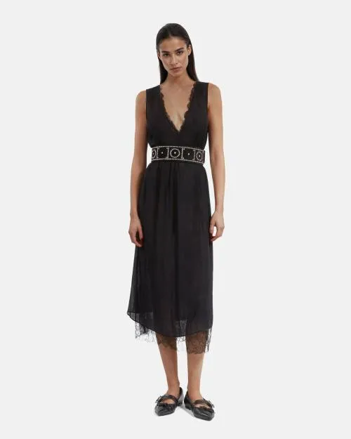 Women Dresses The Kooples Long Black Dress With Lace Black
