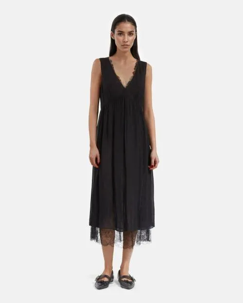 Women Dresses The Kooples Long Black Dress With Lace Black