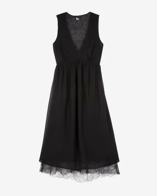 Women Dresses The Kooples Long Black Dress With Lace Black