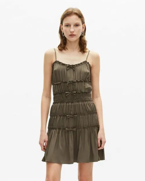 Women Dresses The Kooples Short Khaki Dress With Bows Kaki Stone