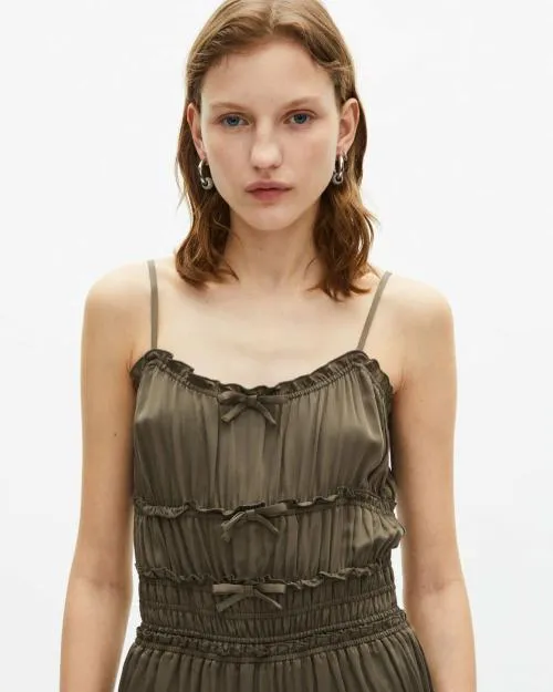 Women Dresses The Kooples Short Khaki Dress With Bows Kaki Stone