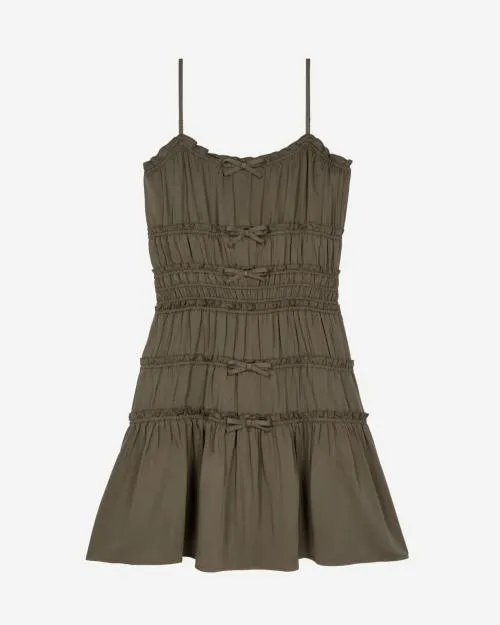 Women Dresses The Kooples Short Khaki Dress With Bows Kaki Stone